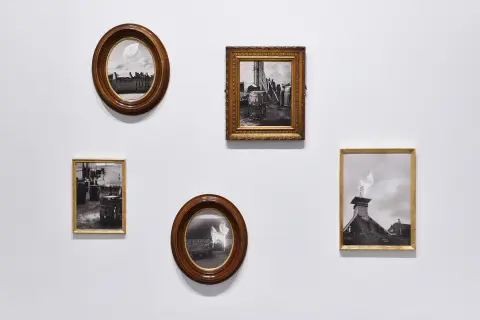 "Haunted by Spirits" (installation view), silver gelatine on fibre rag, antique wood/gilt frames - dimensions variable, 2017