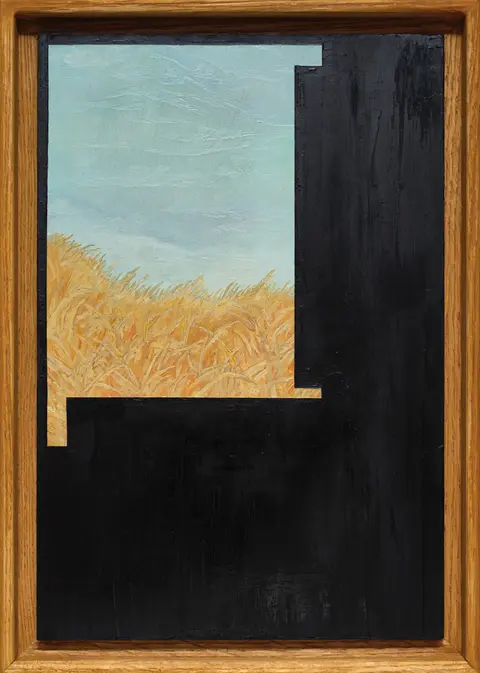 "Meanwhile, somewhere in Canada..." — Oil on panel - each work is 12" tall, framed in American oak (widths variable), 2026 (5 of 19)